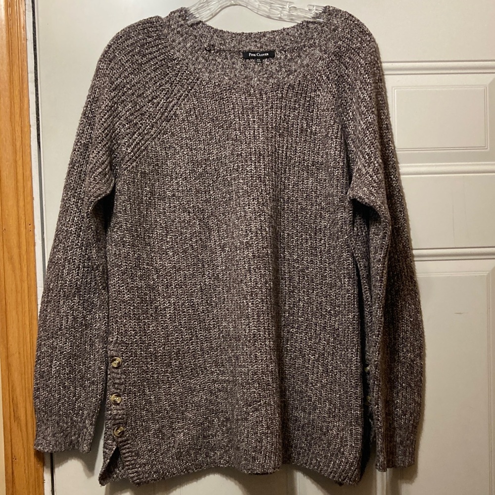 Heathered Taupe Crewneck Sweater with Side Button Detail XXL